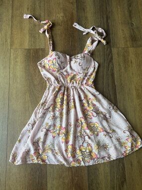 Floral Tie-Shoulder Sundress in Pink and Yellow